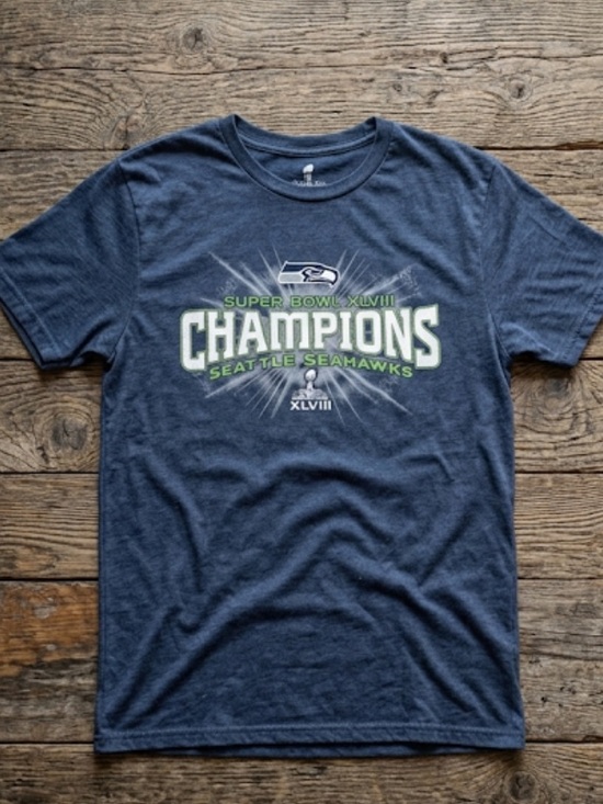 Seattle Seahawks Other - Seattle Seahawks Super Bowl XLVIII Champions Navy Blue T-Shirt